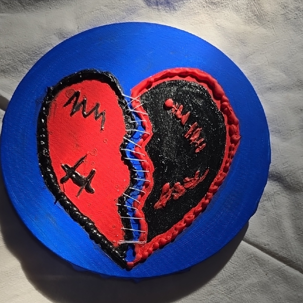 Handcrafted Blue and Red Heart Art Piece